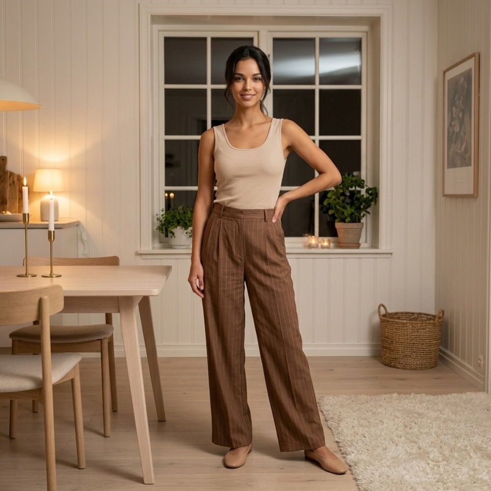 J. Jill Wide-Leg Pinstripe Pants in Brown